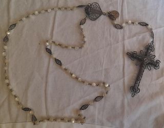 Antiguo Rosario Plata y Perlas