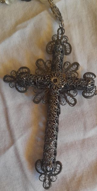 Antiguo Rosario Plata y Perlas