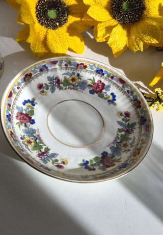 Taza y platillo de porcelana floral
