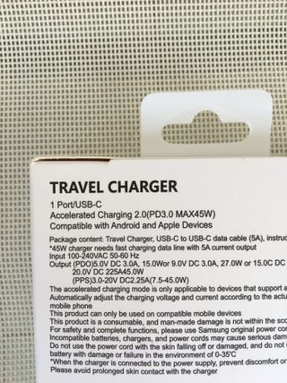 Cargador Samsung original 45W USB-C con cable