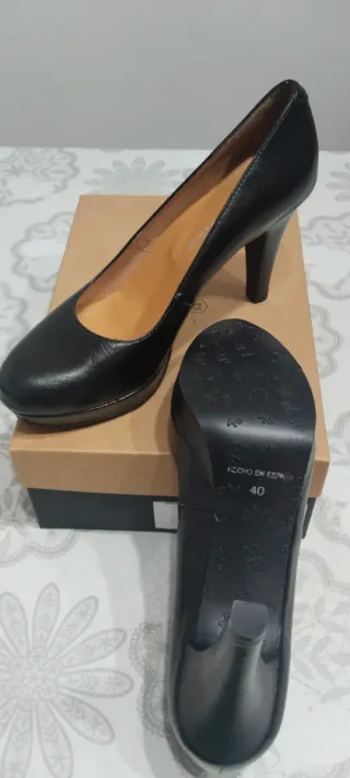 Zapatos Estefania Marco Piel T40 Tacón 10cm Negro