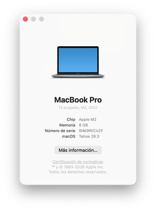 MacBook Pro 13" M2 2022 8GB/512GB Plata