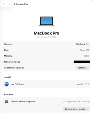 MacBook Pro 13" M2 2022 8GB/512GB Plata