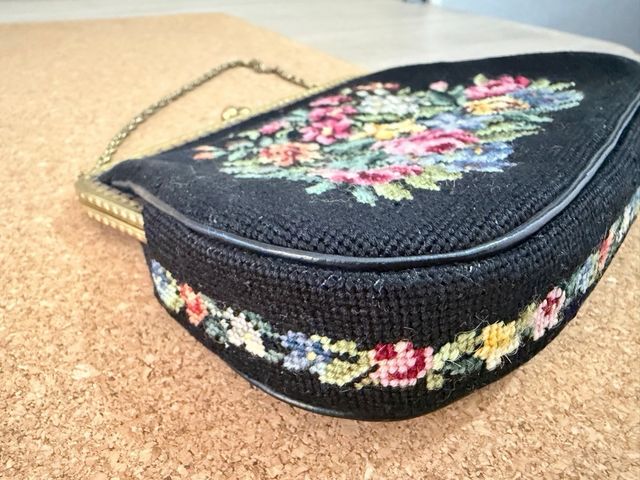 Bolso vintage floral needlepoint 1950s
