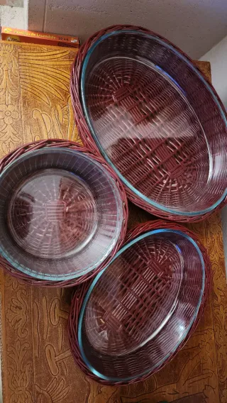 Cestas Mimbre y Cristal Set 3