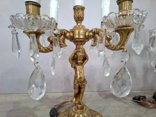Pareja Candelabros Bronce y Cristal