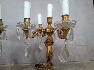 Pareja Candelabros Bronce y Cristal