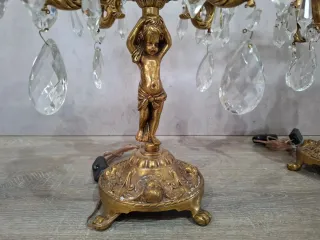 Pareja Candelabros Bronce y Cristal