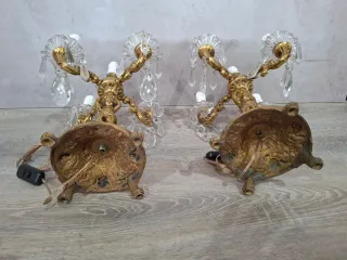 Pareja Candelabros Bronce y Cristal