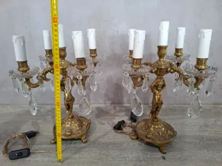 Pareja Candelabros Bronce y Cristal