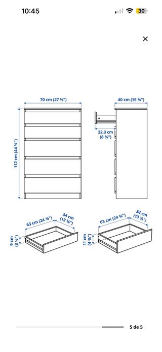 Cómodas grandes negras 5 cajones