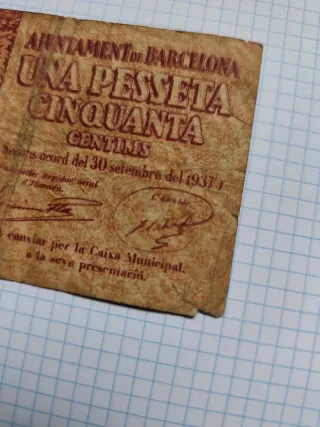 Billete Guerra Civil 1 Peseta 50 Céntimos