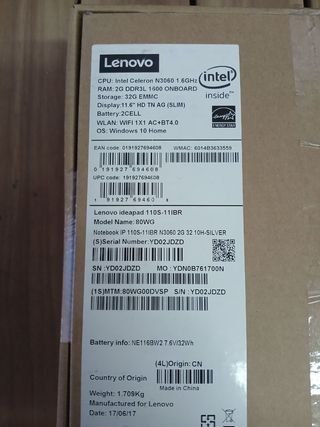 Lenovo Ideapad 110S-11Ibr 1.6GHZ 11.6" portátil