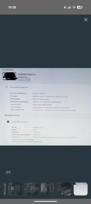 PC sobremesa I7 8700 8gb de ram