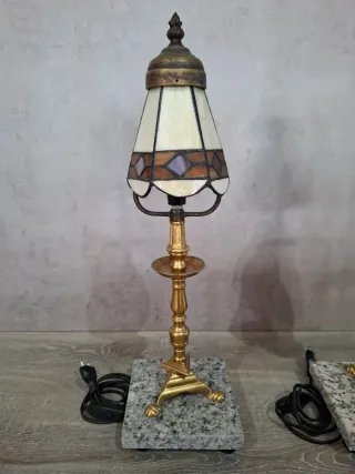 Pareja Lámparas Tiffany Cristal y Metal