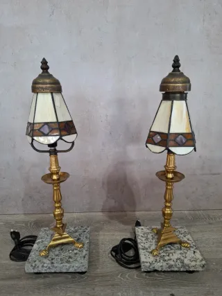 Pareja Lámparas Tiffany Cristal y Metal