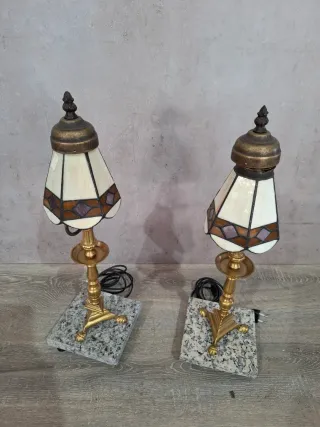 Pareja Lámparas Tiffany Cristal y Metal