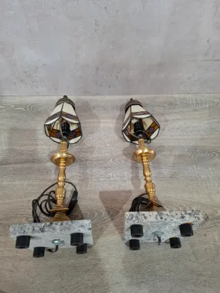 Pareja Lámparas Tiffany Cristal y Metal