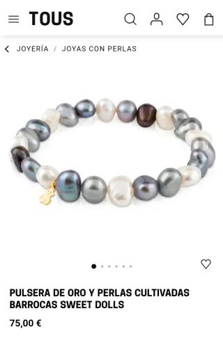 Pulsera de Tous. Perlas naturales y charm de oro.
