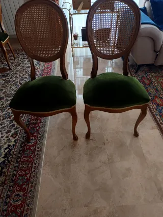 Lote 4 Sillas Isabelinas Terciopelo Verde