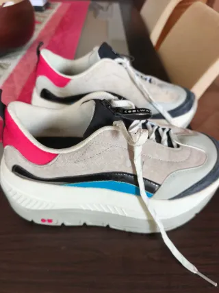 Deportivas Coolway Beige y Gris, plataforma de 7cm