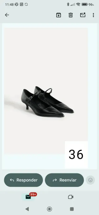 Zara Zapato Piel Punta Tira Hebilla Talla 36