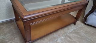 Mesa baja de salón madera y cristal