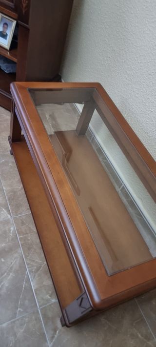Mesa baja de salón madera y cristal