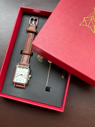 Orologio Elegante Rettangolare Marrone Oro