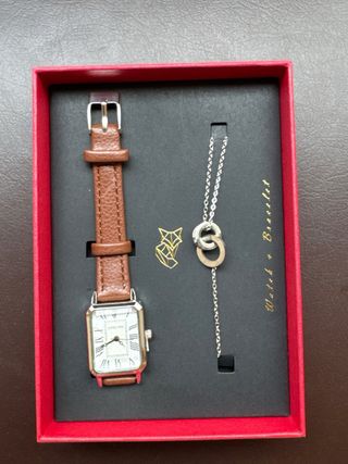 Orologio Elegante Rettangolare Marrone Oro