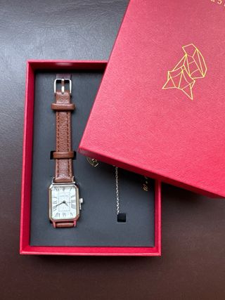 Orologio Elegante Rettangolare Marrone Oro