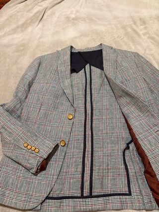 Americana Lino Cuadros Gris y Rojo