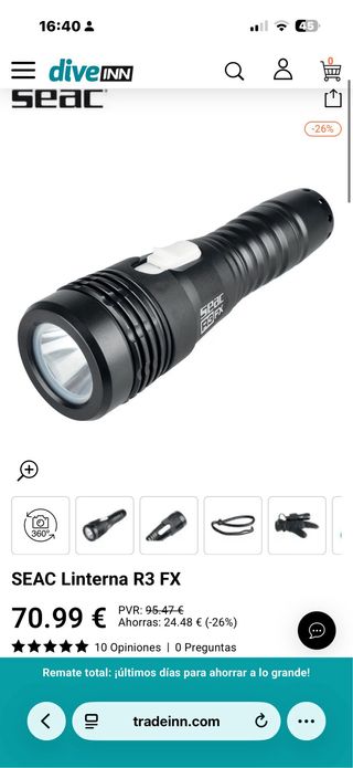 Linterna SEAC R3-R3 FX + Cargador,fusil de pesca