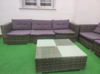 Conjunto de jardín ratán y cristal