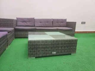 Conjunto de jardín ratán y cristal