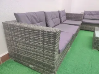 Conjunto de jardín ratán y cristal