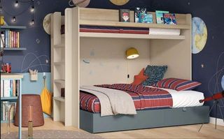 Litera modular beige y azul.