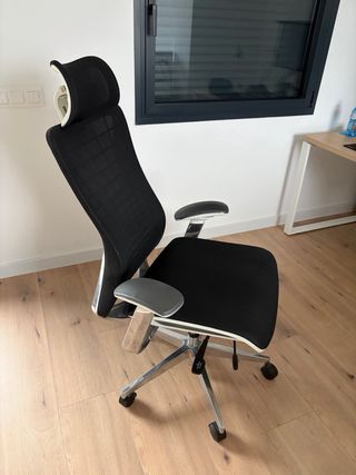 Silla de oficina ergonómica negra y plateada