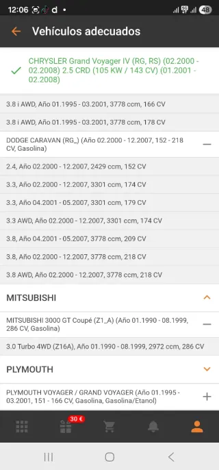 Rodamiento  Chrysler, DODGE, MITSUBISHI,PLYMOUTH