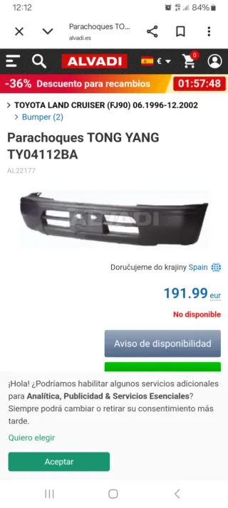 Parachoques Toyota Land Cruiser