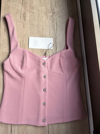 Top Zara Botones Joya Rosa