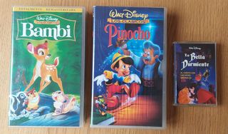 2 Películas Disney VHS Bambi y Pinocho y Cassette
