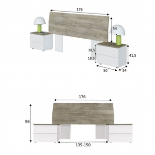 Cabecero Y 2 Mesitas De Noche. Roble Alaska/Blanc