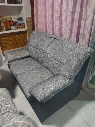 2 Sofás 3 y 2 Plazas Tela Gris/Negro