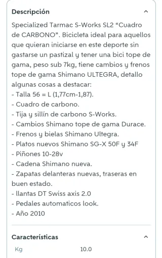 Bici Carretera Specialized Carbono