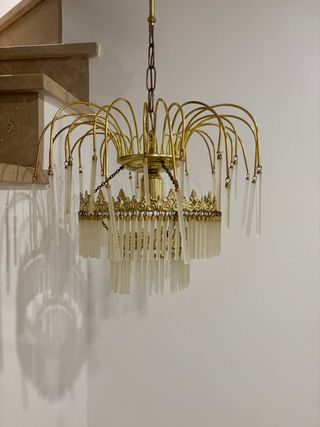 Lámpara araña vintage cristal y metal dorado