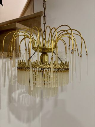 Lámpara araña vintage cristal y metal dorado