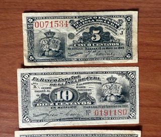 Lote 7 Billetes Banco Español de La Isla de Cuba