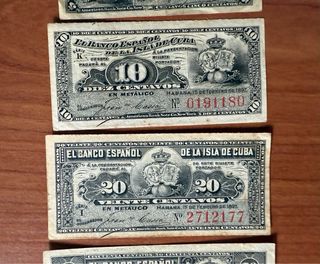 Lote 7 Billetes Banco Español de La Isla de Cuba