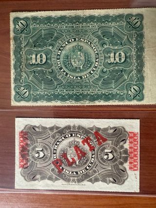 Lote 7 Billetes Banco Español de La Isla de Cuba